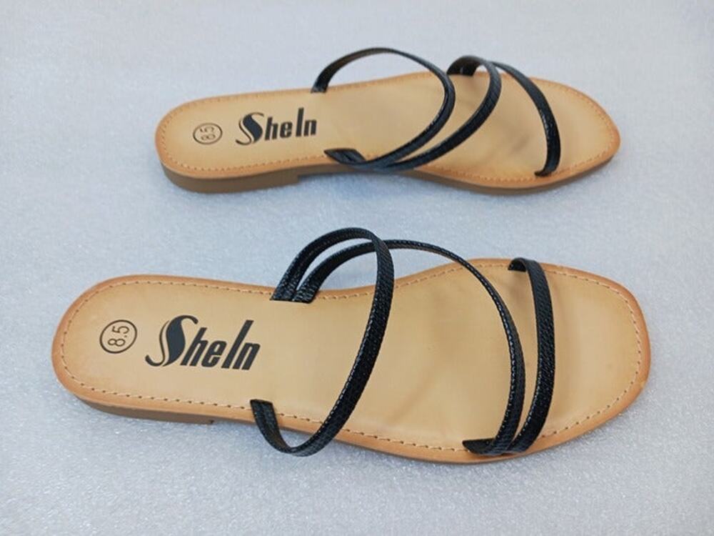NWOT Sheln Black Thin Strappy Slider Sandals l Size: 8.5